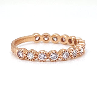 Natural Mined Round Fancy Light Pink Diamond Milgrain Beaded Rose Gold