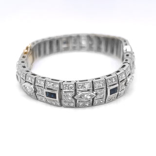 Natural Diamond with Blue Sapphire Art Deco Cocktail Platinum Bracelet