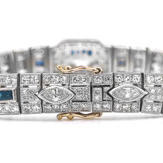 Natural Diamond with Blue Sapphire Art Deco Cocktail Platinum Bracelet