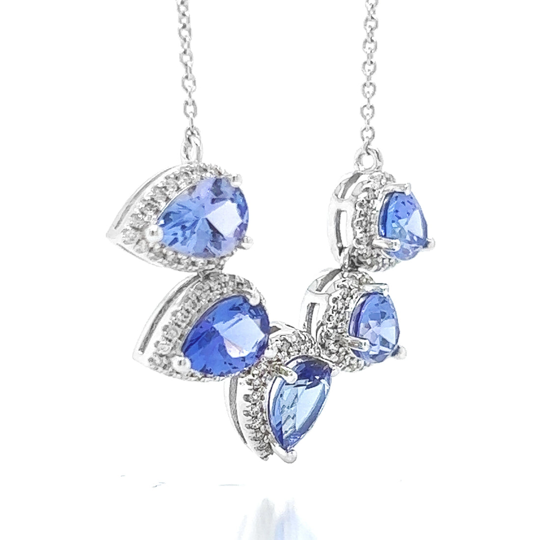 Natural Tanzanite and Natural Mined Diamond Cocktail Delicate Necklace White Gold