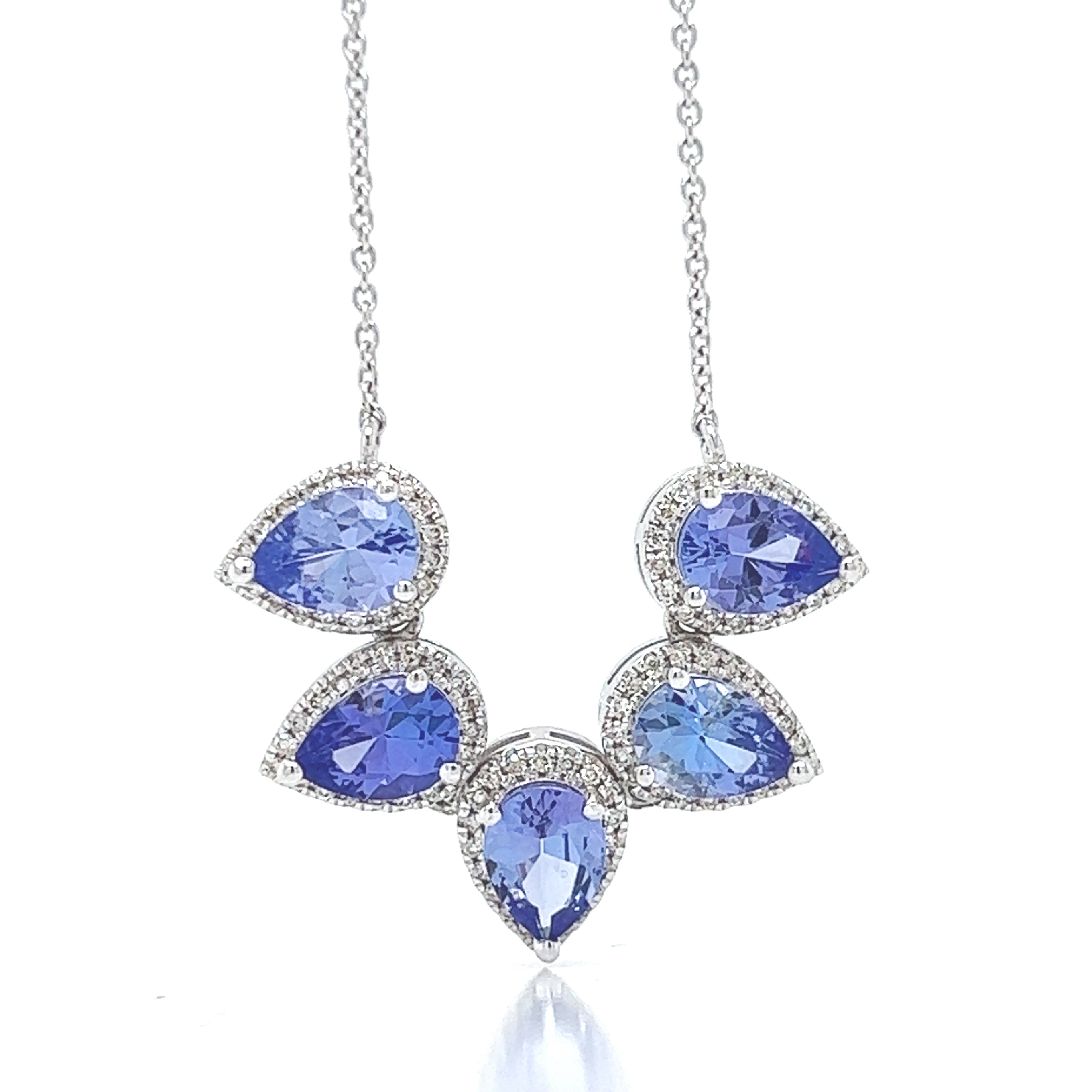 Natural Tanzanite and Natural Mined Diamond Cocktail Delicate Necklace White Gold