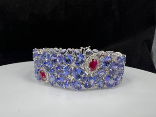 Natural Tanzanite, Diamond and Ruby Bracelet, in White Gold