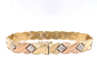 Tri Color Italian Bracelet Cocktail 14KT White Rose Yellow Gold