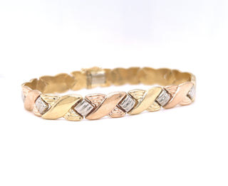 Tri Color Italian Bracelet Cocktail 14KT White Rose Yellow Gold