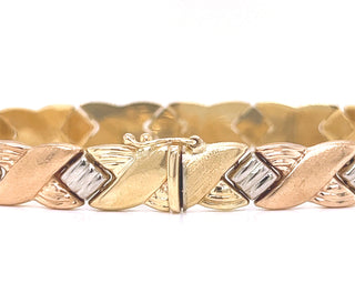 Tri Color Italian Bracelet Cocktail 14KT White Rose Yellow Gold