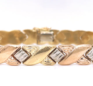 Tri Color Italian Bracelet Cocktail 14KT White Rose Yellow Gold