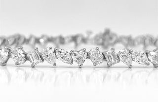 Natural Mined Diamond Mixed Shape Oval Emerald Heart Shaped Princess Cut Single Line Tennis Bracelet White Gold