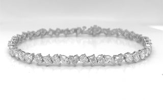 Natural Mined Diamond Mixed Shape Oval Emerald Heart Shaped Princess Cut Single Line Tennis Bracelet White Gold