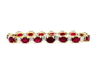 Natural Oval Burma Ruby with Diamond, Single Line Bracelet, in Yellow Gold