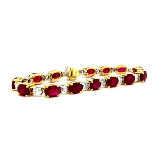 Natural Oval Burma Ruby with Diamond, Single Line Bracelet, in Yellow Gold