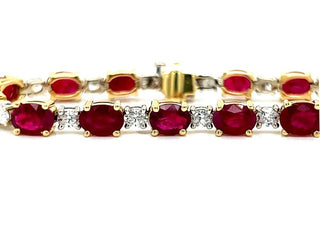 Natural Oval Burma Ruby with Diamond, Single Line Bracelet, in Yellow Gold