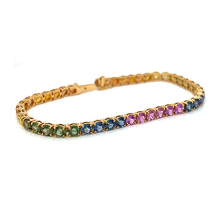 Natural Sapphire Rainbow Bracelet, in Yellow Gold