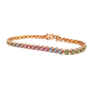 Natural Mined Blue Sapphire Round Cut Rainbow Bracelet Rose Gold Bracelet