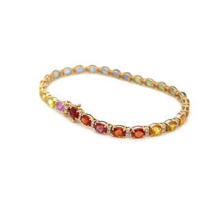 Natural Mined Multicolor Sapphire Rainbow Natural Mined Bracelet Rose Gold