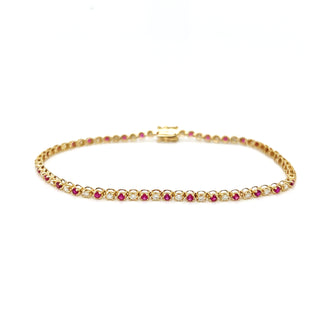 Natural Ruby and Diamond Bracelet, in Yellow Gold