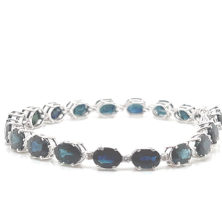 Natural Blue Sapphire and Diamond Single Line Bracelet, White Gold