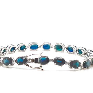 Natural Blue Sapphire and Diamond Single Line Bracelet, White Gold