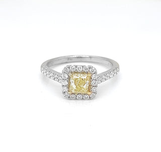 Natural Fancy Yellow Princess Cut GIA Diamond Two Tone Gold Ring