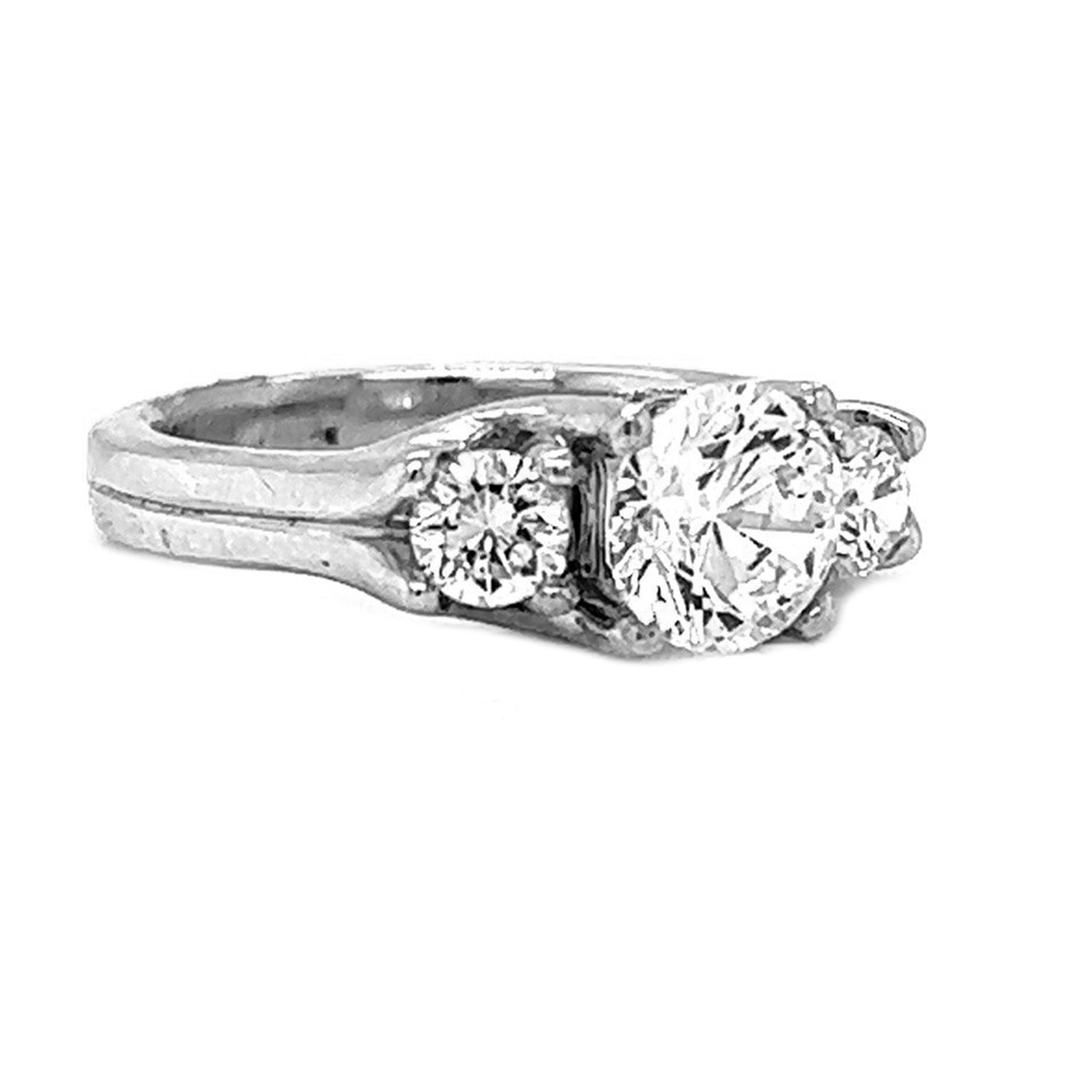 2.04 Carat Natural Mined Round Diamond Three Stone 18KT White Gold Ring