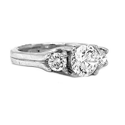 2.04 Carat Natural Mined Round Diamond Three Stone 18KT White Gold Ring