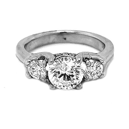 2.04 Carat Natural Mined Round Diamond Three Stone 18KT White Gold Ring