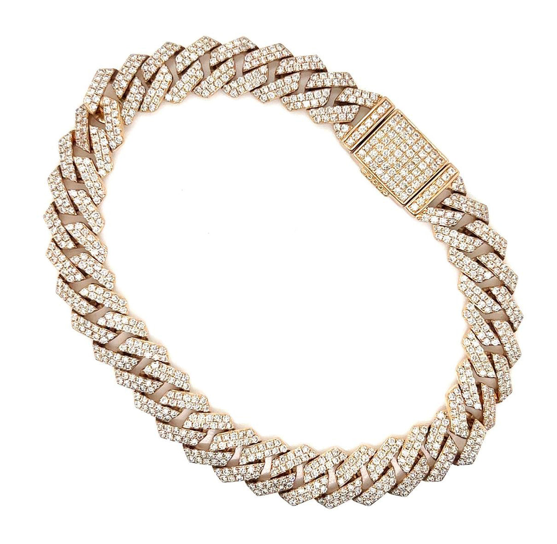 7 Carat Natural Mined Diamond Cuban Link Bracelet 14KT Yellow Gold