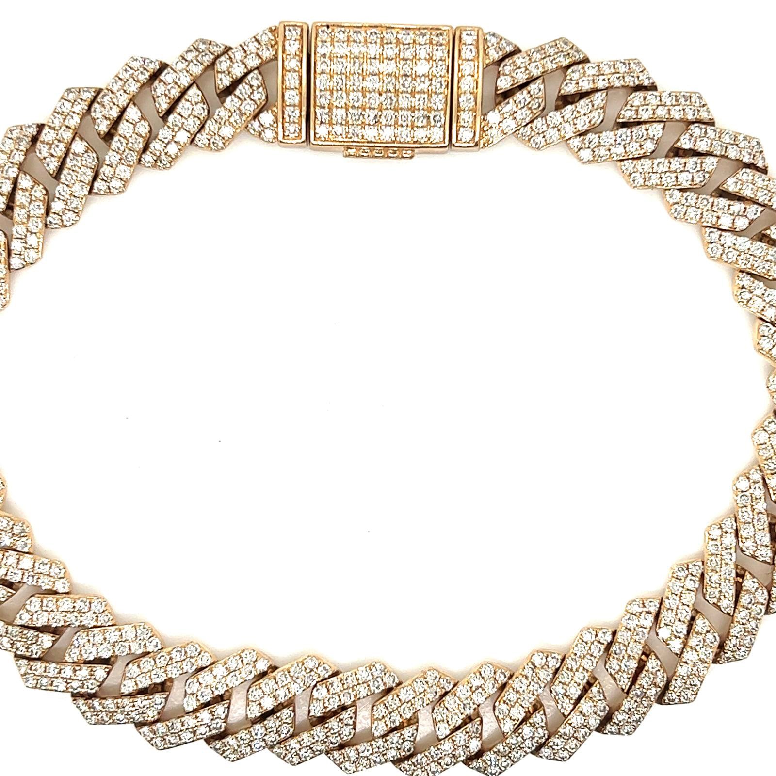 7 Carat Natural Mined Diamond Cuban Link Bracelet 14KT Yellow Gold