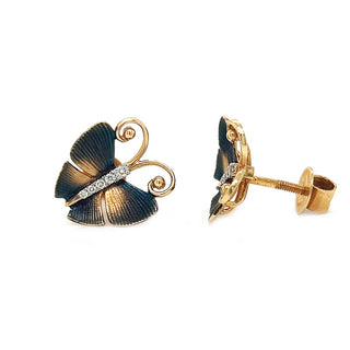 Natural Mined Diamond Butterfly Cocktail Earring Studs Yellow Gold