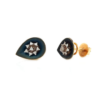 Natural Mined Diamond Leaf Shaped Cocktail Earring Studs Yellow Gold