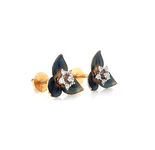 Natural Mined Diamond Flower Cocktail Earrings Studs Yellow Gold