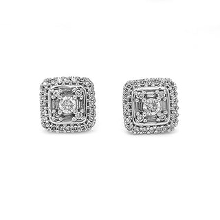 Natural Mined Round Diamond Illusion Bridal Earring Studs White Gold