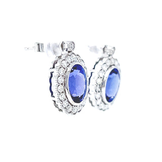 Natural Tanzanite Diamond Halo Cocktail Earrings, in  White Gold