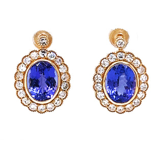 Natural Tanzanite and Diamond Cocktail Earrings, in Yellow Gold