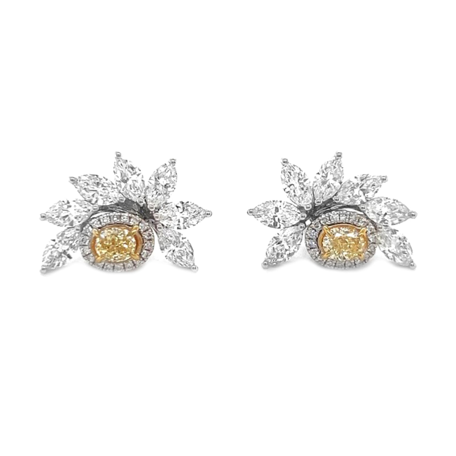 4.62 Carat Natural Mined Fancy Yellow Diamond Halo Earrings 18KT White Gold