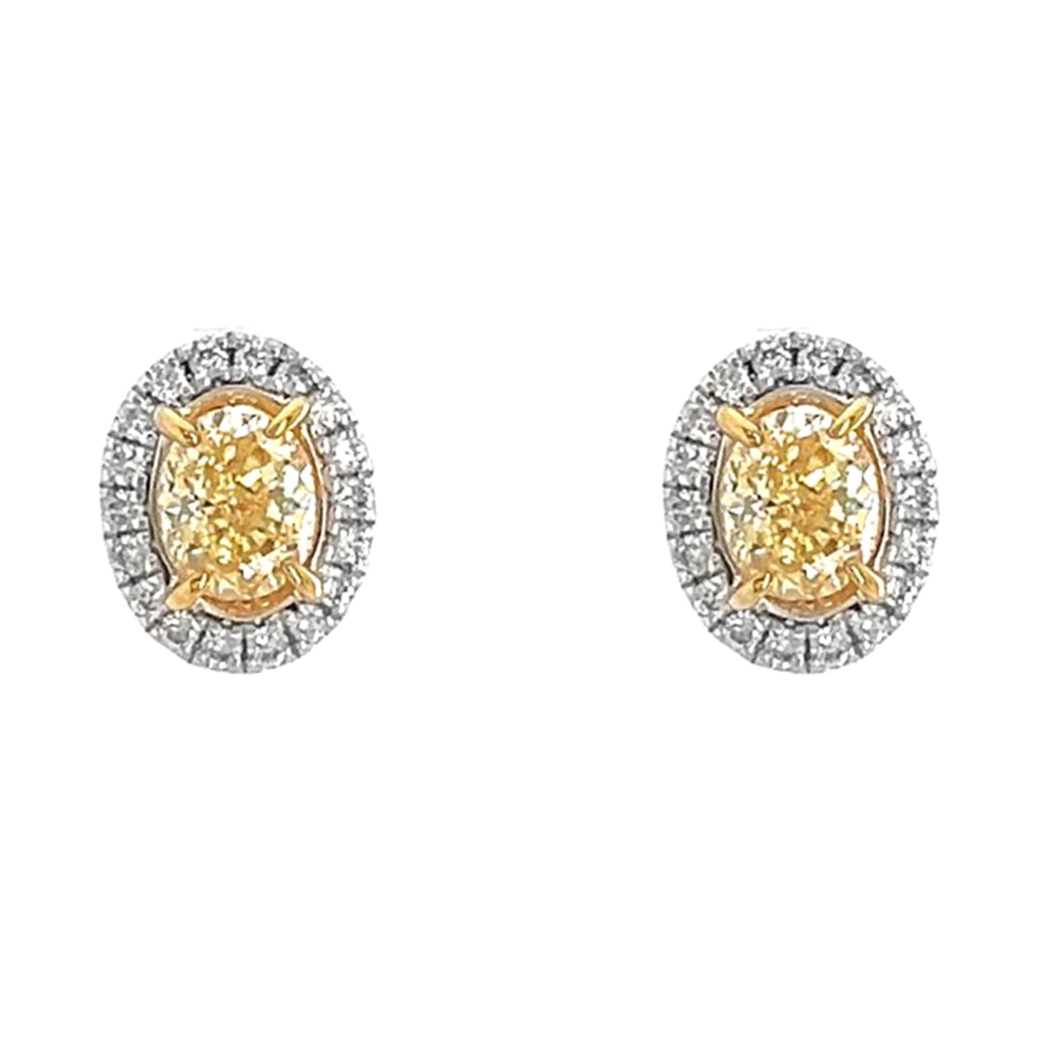 4.62 Carat Natural Mined Fancy Yellow Diamond Halo Earrings 18KT White Gold