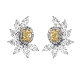 Natural Mined Oval Cut Fancy Intense Yellow Diamond Halo Convertible Earrings White Gold