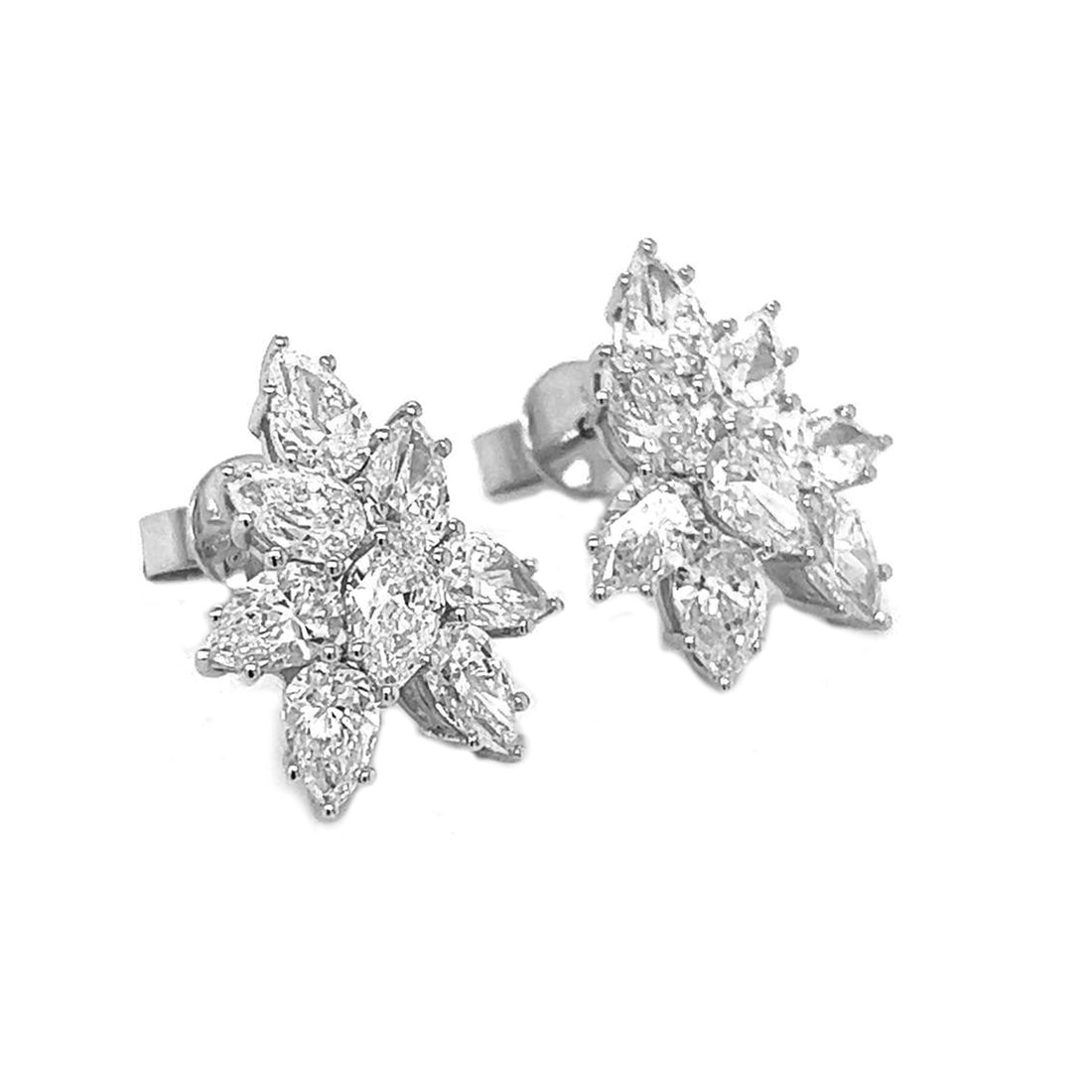 4.93 Carat Natural Mined Pear Shaped Diamond Cluster Earrings 18KT White Gold