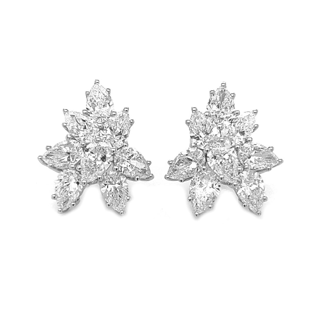 4.93 Carat Natural Mined Pear Shaped Diamond Cluster Earrings 18KT White Gold