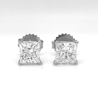 Natural Princess Diamond Stud Earrings in White Gold