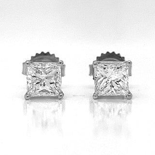 Natural Diamond Princess Cut Stud Earrings in White Gold