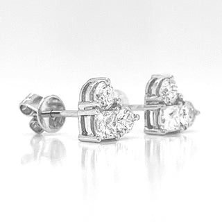 Natural Diamond Princes and Round Studs Earrings, in White Gold