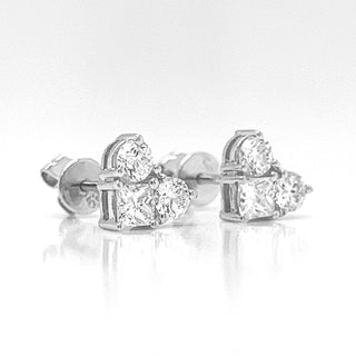 Natural Diamond Princes and Round Studs Earrings, in White Gold