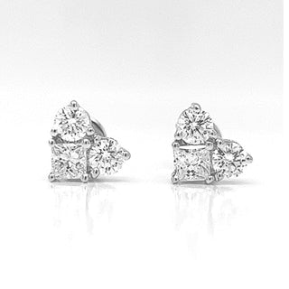 Natural Diamond Princes and Round Studs Earrings, in White Gold