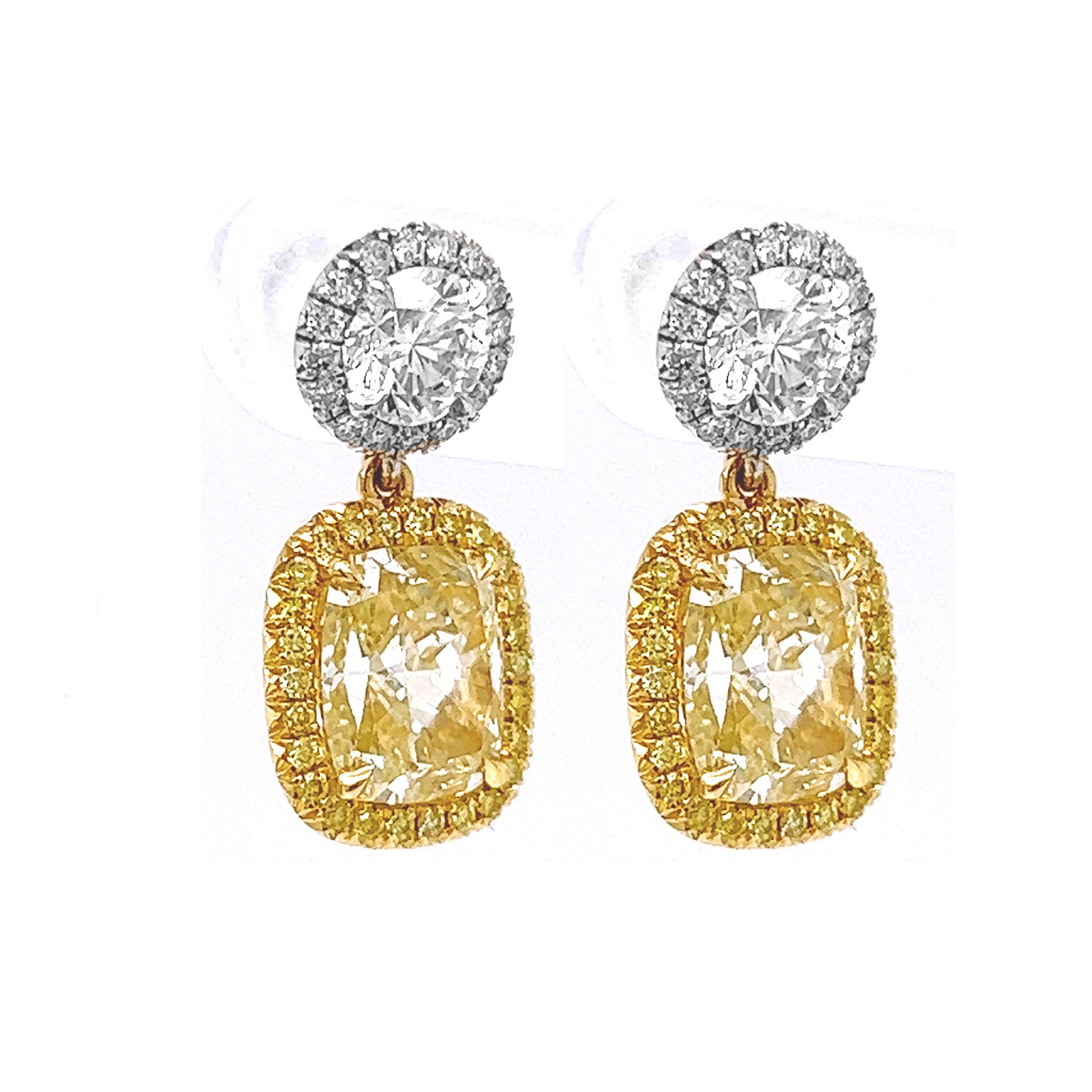 4.42 Carat Natural Mined Fancy Yellow Diamond Halo Earrings 18KT White Gold