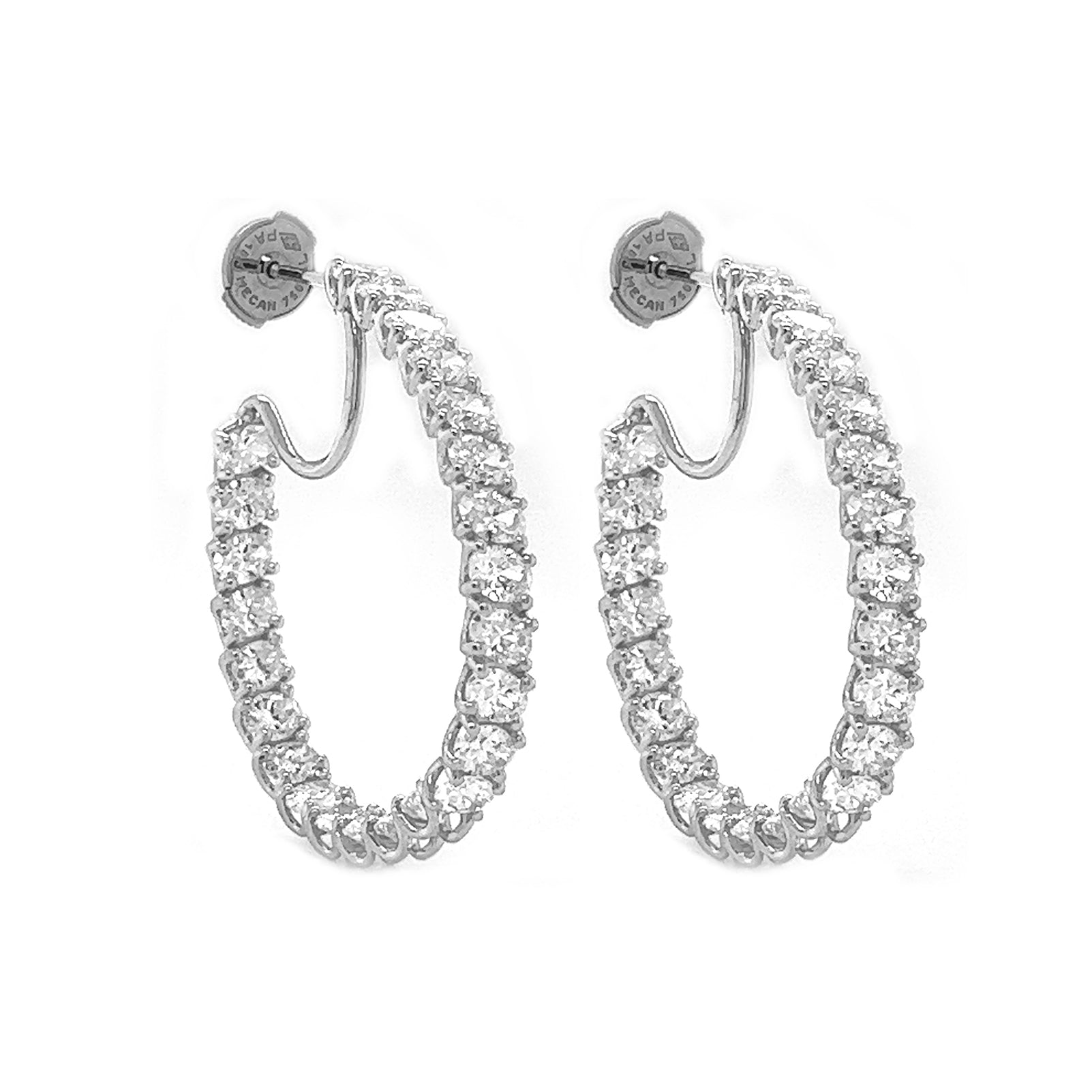 9.33 Carat Natural Mined Oval Cut Diamond Hoop Earrings 18KT White Gold