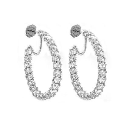 9.33 Carat Natural Mined Oval Cut Diamond Hoop Earrings 18KT White Gold