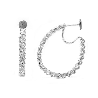 9.33 Carat Natural Mined Oval Cut Diamond Hoop Earrings 18KT White Gold