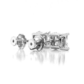 Natural Princess Diamond Earring Studs, in White Gold