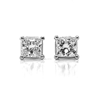 Natural Princess Diamond Earring Studs, in White Gold