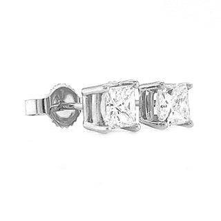 Natural Princess Cut Diamond Stud Earrings, in White Gold